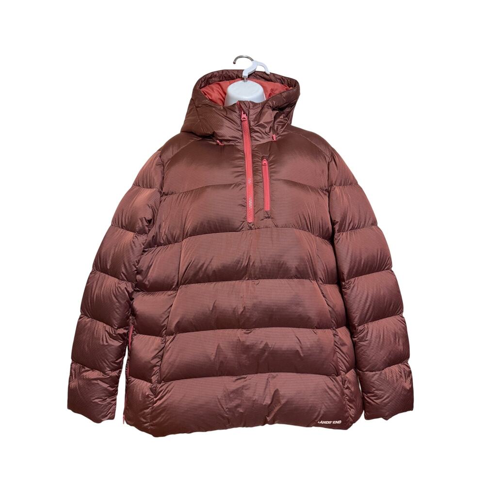 Lands End Down Hooded 1/2 Zip Pullover Puffer Jacket Womens Size XL